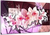 Schilderij Op Canvas Orchidee - Paars, Roze, Wit - 120x70cm 1Luik - Foto Op Canvas - GroepArt 6000+ Schilderijen 0p Canvas Art Collectie - Wanddecoratie - Woonkamer - Slaapkamer - Canvas Print