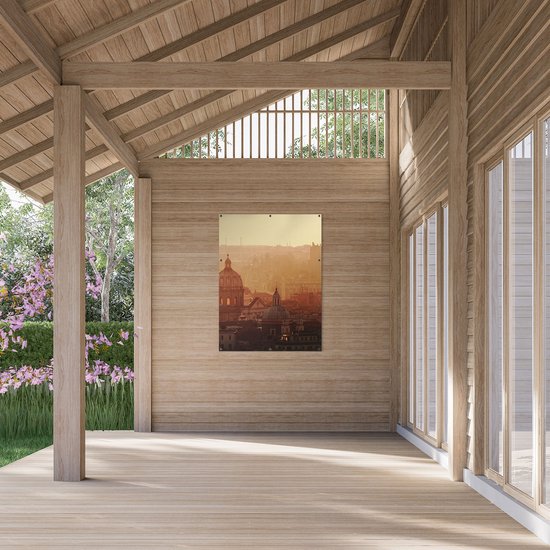 Gards Tuinposter Rome Stad bij Zonsopgang - 90x120 cm - Tuindoek - Tuindecoratie - Wanddecoratie buiten - Tuinschilderij