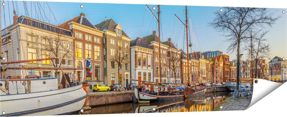 Gards Tuinposter Groningen Hoge der A Haven - 180x60 cm - Tuindoek - Tuindecoratie - Wanddecoratie buiten - Tuinschilderij Multikleur