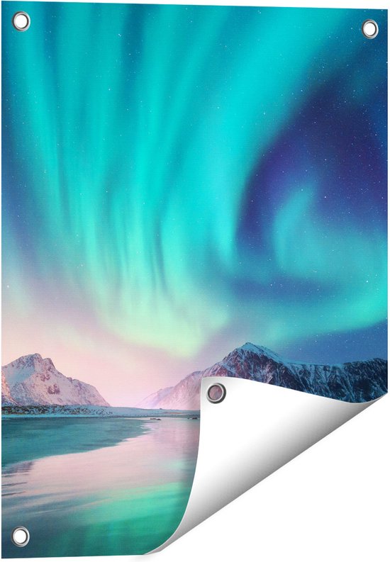 Gards Tuinposter Groene Noorderlicht in Noorwegen - 40x50 cm - Tuindoek - Tuindecoratie - Wanddecoratie buiten - Tuinschilderij