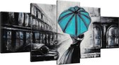 Schilderij - Liefde - Turquoise , Zwart , Grijs - 150x70cm 5Luik - GroepArt - Handgeschilderd Schilderij - Canvas Schilderij - Wanddecoratie - Woonkamer - Slaapkamer - Geschilderd Door Onze Kunstenaars 2000+Collectie Maatwerk Mogelijk