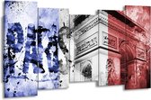 GroepArt - Canvas Schilderij - Parijs, Steden - Blauw, Rood, Zwart - 150x80cm 5Luik- Groot Collectie Schilderijen Op Canvas En Wanddecoraties