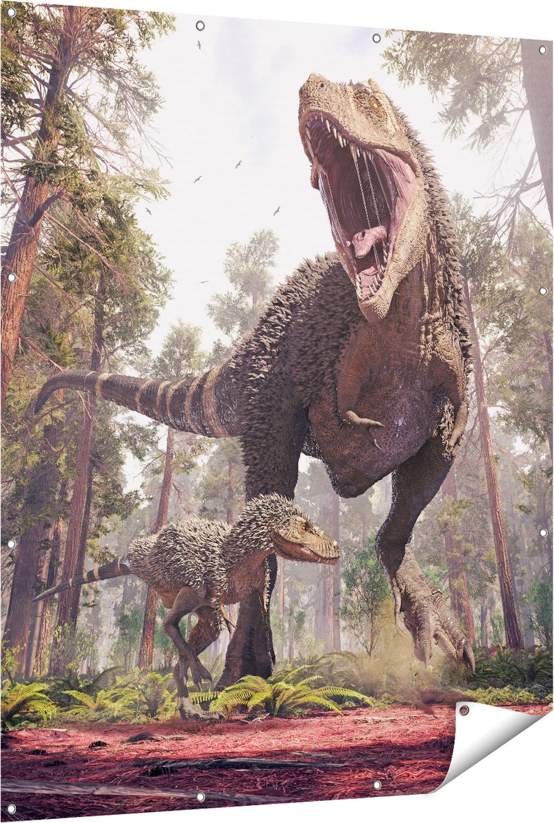 Gards Tuinposter Tyrannosaurus Rex Dinosaurus - T-Rex - 120x150 cm - Tuindoek - Tuindecoratie - Wanddecoratie buiten - Tuinschilderij Multikleur