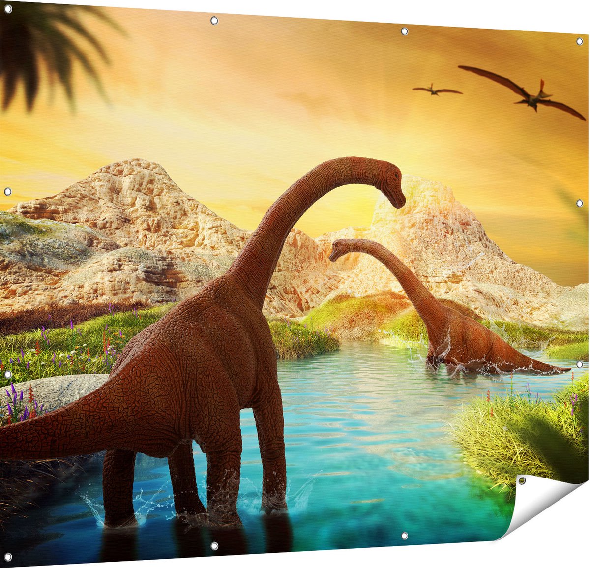 Gards Tuinposter Dinosauri�rs in het Water - Dino's - 150x120 cm - Tuindoek - Tuindecoratie - Wanddecoratie buiten - Tuinschilderij Multikleur