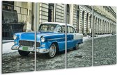 GroepArt - Glasschilderij - Oldtimer, Auto - Blauw, Groen, Grijs - 160x80cm 4Luik - Foto Op Glas - Geen Acrylglas Schilderij - 6000+ Glasschilderijen Collectie - Wanddecoratie