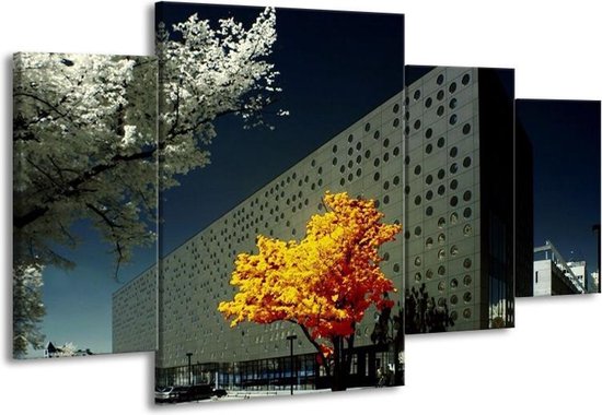 Arbre de peinture sur toile | Jaune, gris, blanc | 160x90cm 4 Liège