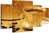GroepArt - Schilderij -  Koffie - Bruin, Geel - 160x90cm 4Luik - Schilderij Op Canvas - Foto Op Canvas