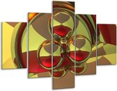 Glasschilderij -  Abstract - Groen, Rood - 100x70cm 5Luik - Geen Acrylglas Schilderij - GroepArt 6000+ Glasschilderijen Collectie - Wanddecoratie- Foto Op Glas