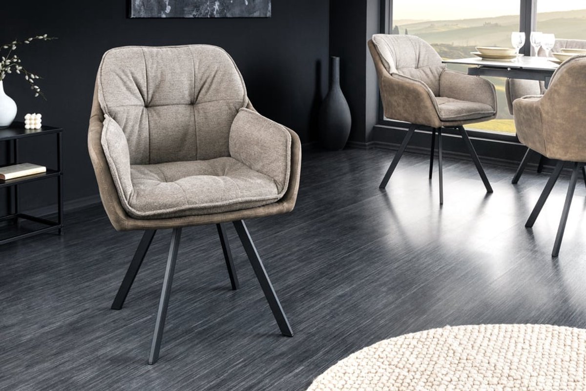 Invicta Interior Draaibare designstoel MR. LOUNGER vintage taupe microvezel armleuningen - 41662 Zie omschrijving