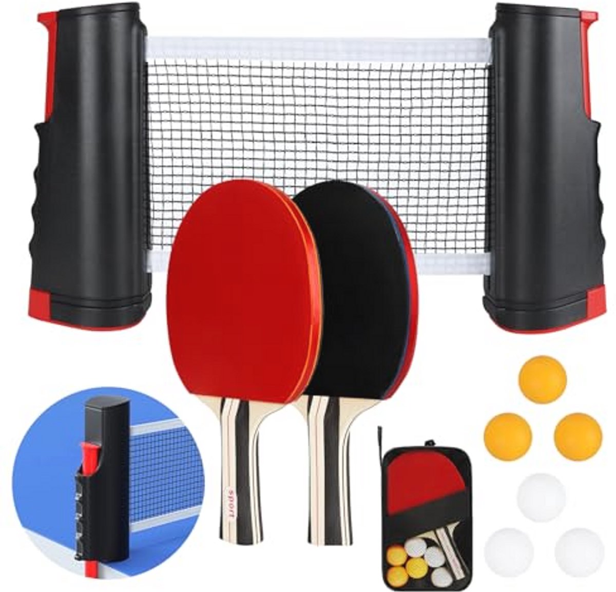 Professionele Tafeltennisset met Tafeltennisbatjes en Ballen - Complete Set voor Binnen en Buiten