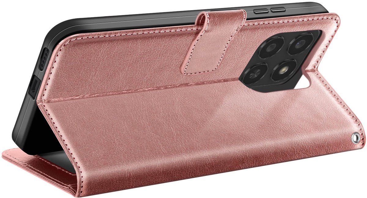 Mayaxess, Hoesje geschikt voor Honor 400 Smart - Shockproof Wallet met Koord, Roségoud