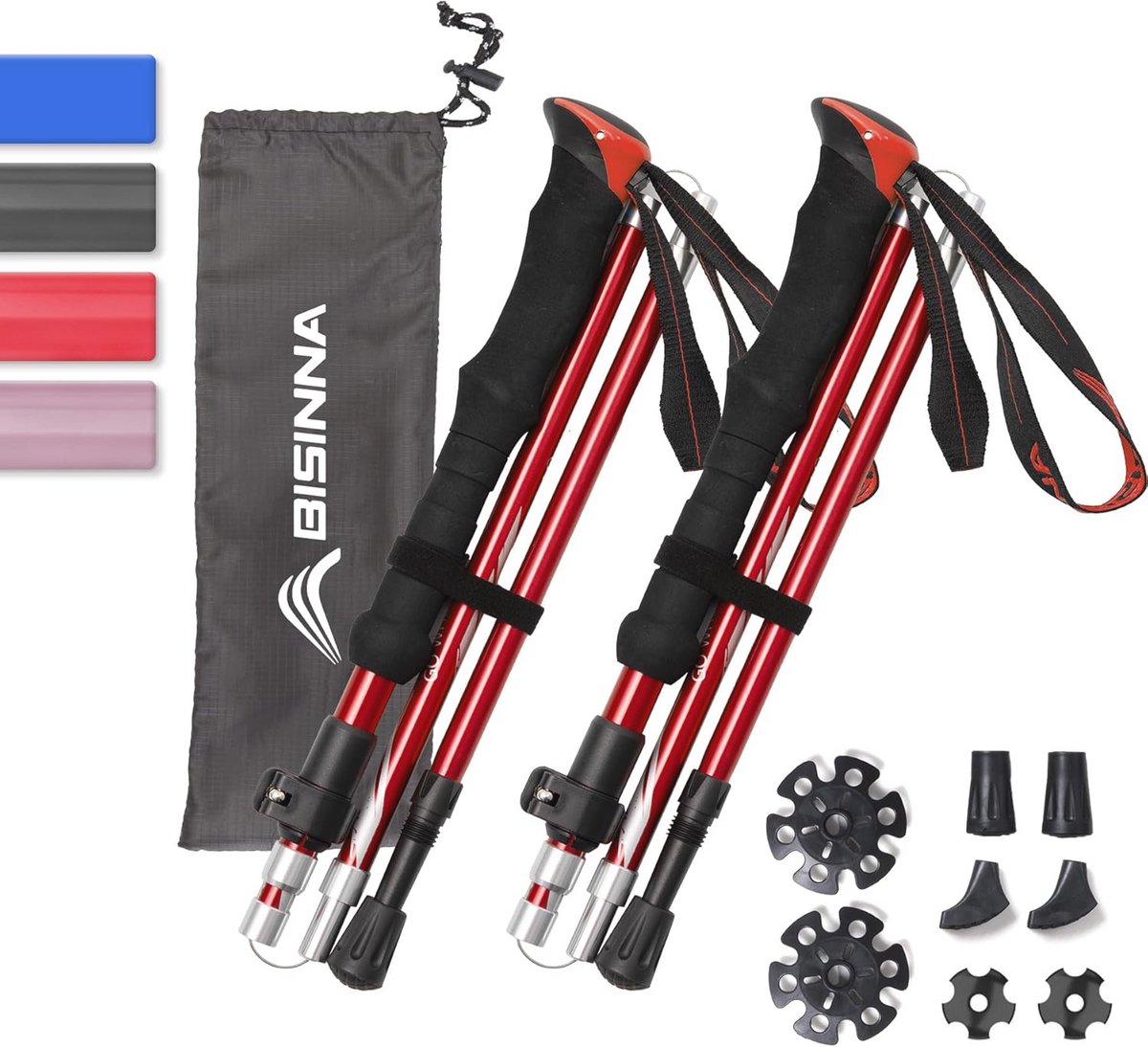 Opvouwbare trekkingstokken voor wandelen, kamperen en backpacken - lichtgewicht, verstelbaar en inklapbaar (set van 2 stuks)