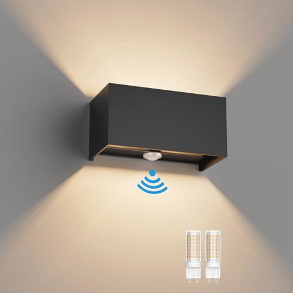 18W Buitenwandlamp met Bewegingsmelder en Vervangbare G9 LED Lamp - Zwart