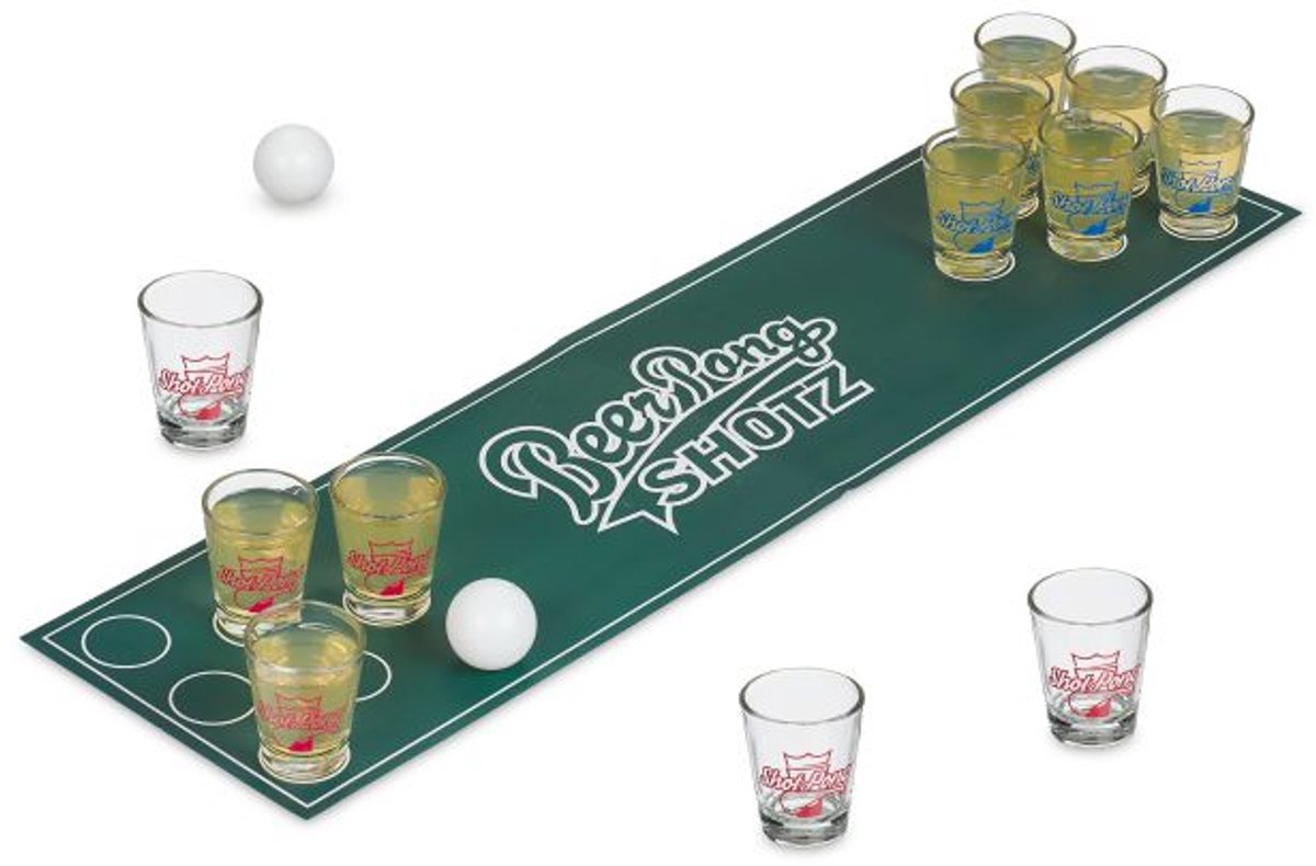 Doodadeals® Mini Beer Pong Drankspel – Mini Beer Pong Drankspel – Feestjes met Mat – 12 Shotjes – 2 Pingpongballen