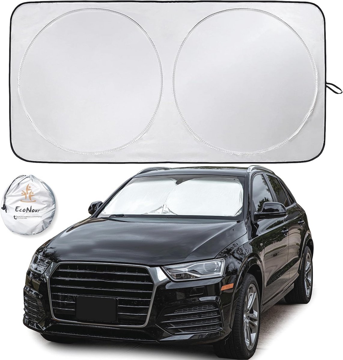 Zonnescherm Auto voorruit | Geüpgraded Technologie voor Maximale Dekking | Vouwbaar Zonnescherm Houdt Auto Koel | Onmisbare Auto Accessoires | Klein (59" x 29")