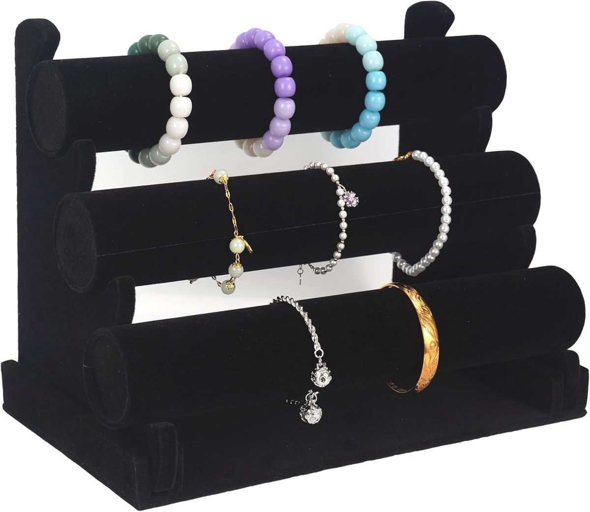 Afneembare 3-laags Fluwelen Armbandhouder voor Stijlvolle Organisatie