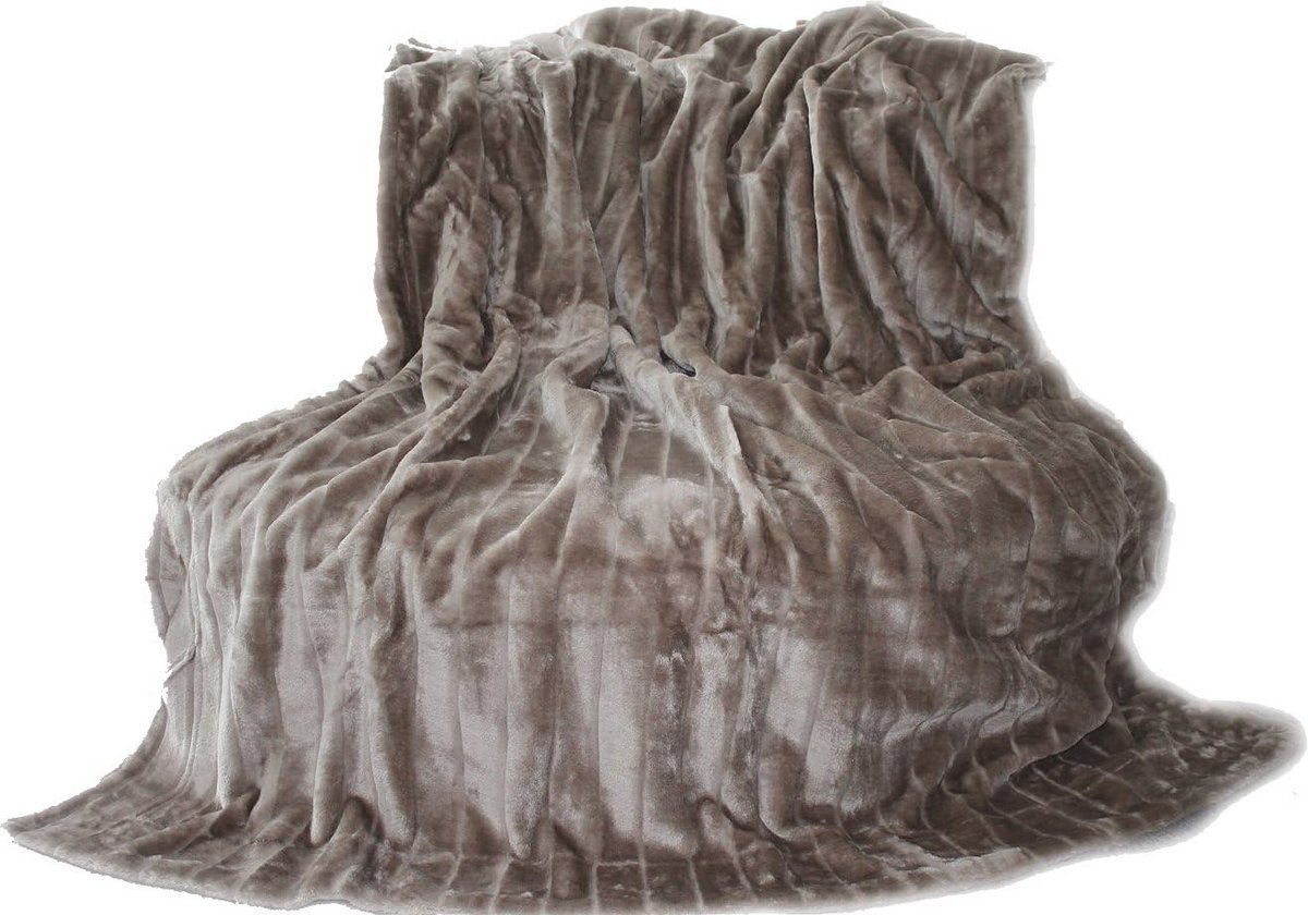 Knuffeldeken 150 x 200 cm - Pluizige Kunstbont Sofa Deken en Woondeken Taupe-Grijs
