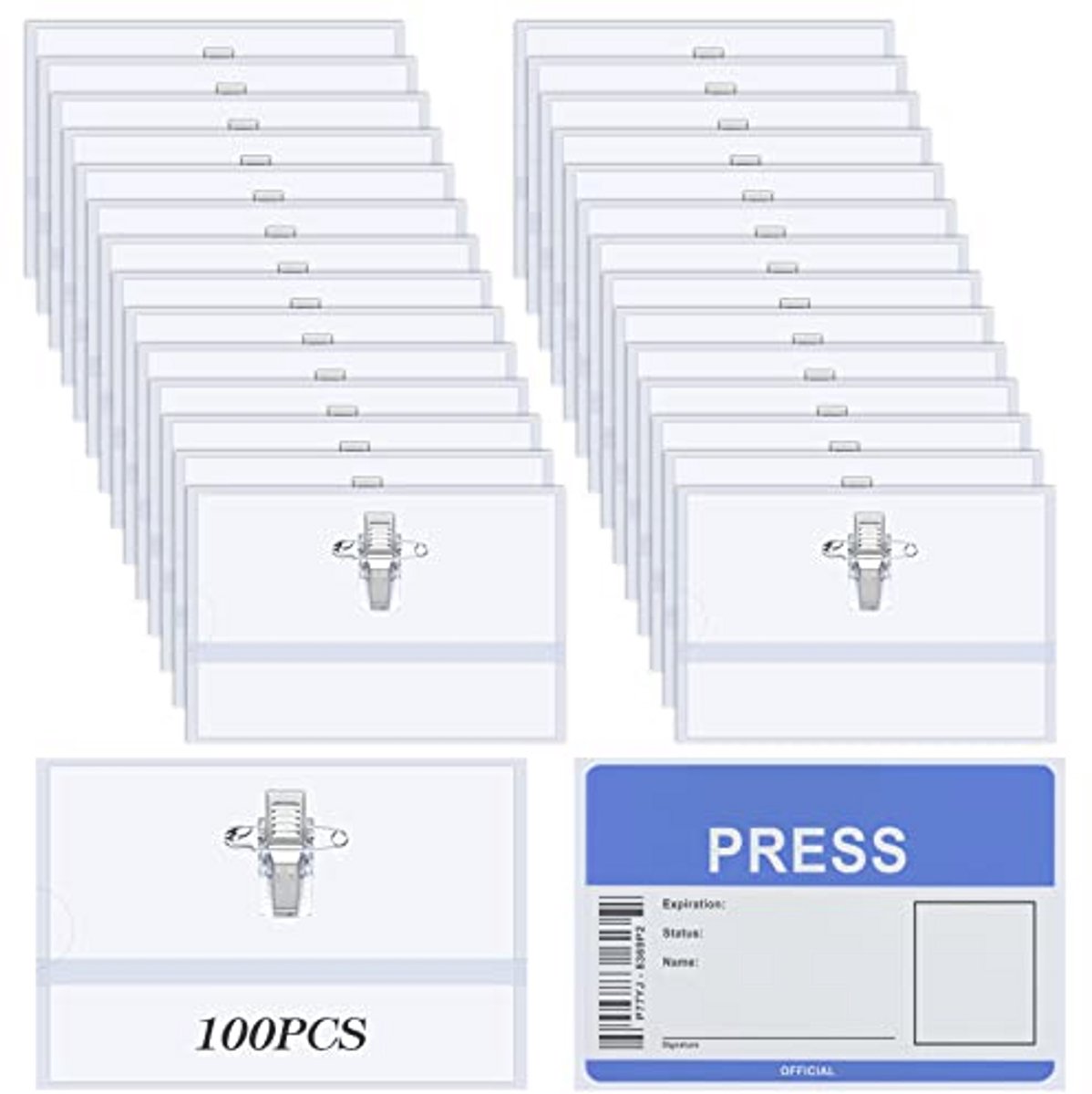 Transparante ID-kaarthouder - 100 stuks - Waterdicht - Horizontale Clip voor Kantoor, School en Conferenties (9 x 5,8 cm)