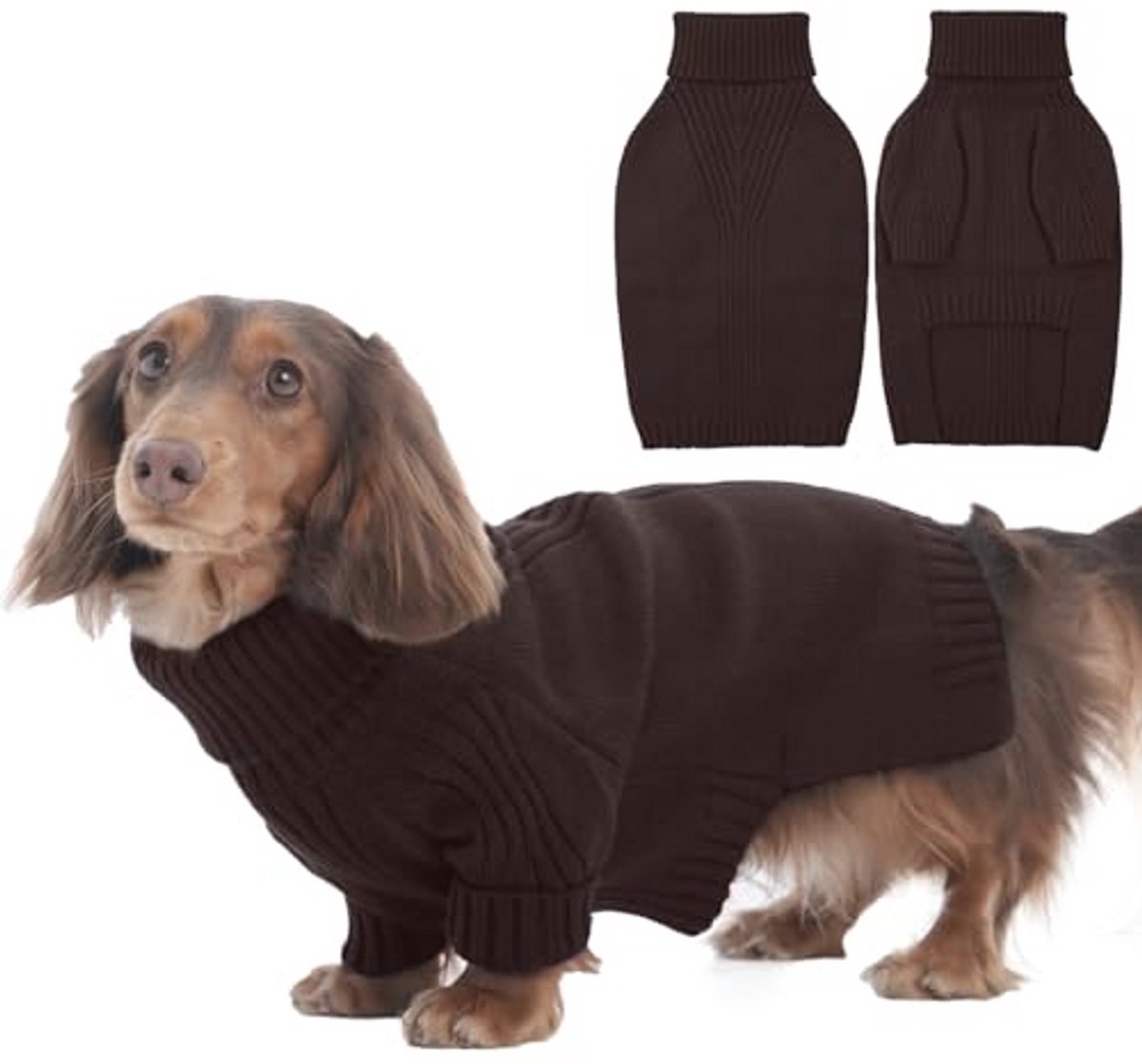 Honden trui met hoge hals, rekbare en ademende gebreide trui voor kleine en middelgrote honden