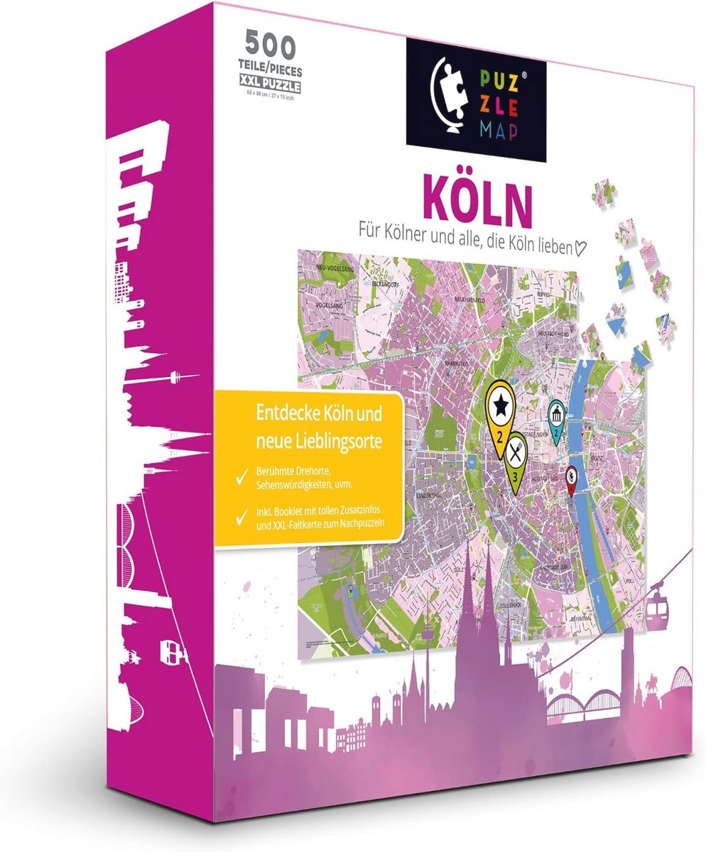 XXL 500 Delen Stadsplan Puzzel Keulen met Vouwkaart en Reisgids