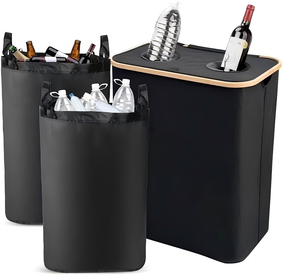 lompyeu 140 liter statiegeldflessen, verzamelcontainer, 2 vakken, incl. 4 XXL draagtasje, lege goederen en oud glas opslag met gat, flessenverzamelaar leeg voor keuken en bergruimte lompyeu 140 liter statiegeldflessen, verzamelcontainer, 2 vakken, incl. 4 XXL draagtasje, lege goederen en oud glas opslag met gat, flessenverzamelaar leeg voor keuken en bergruimte