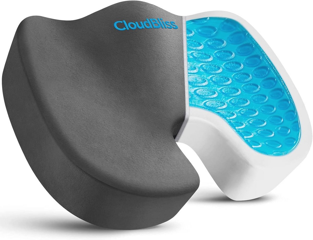 Zitkussen met Gel en Geheugenschuim voor Bureaustoelen en Rolstoelen - Comfortabel en Drukverminderend (Grijs)