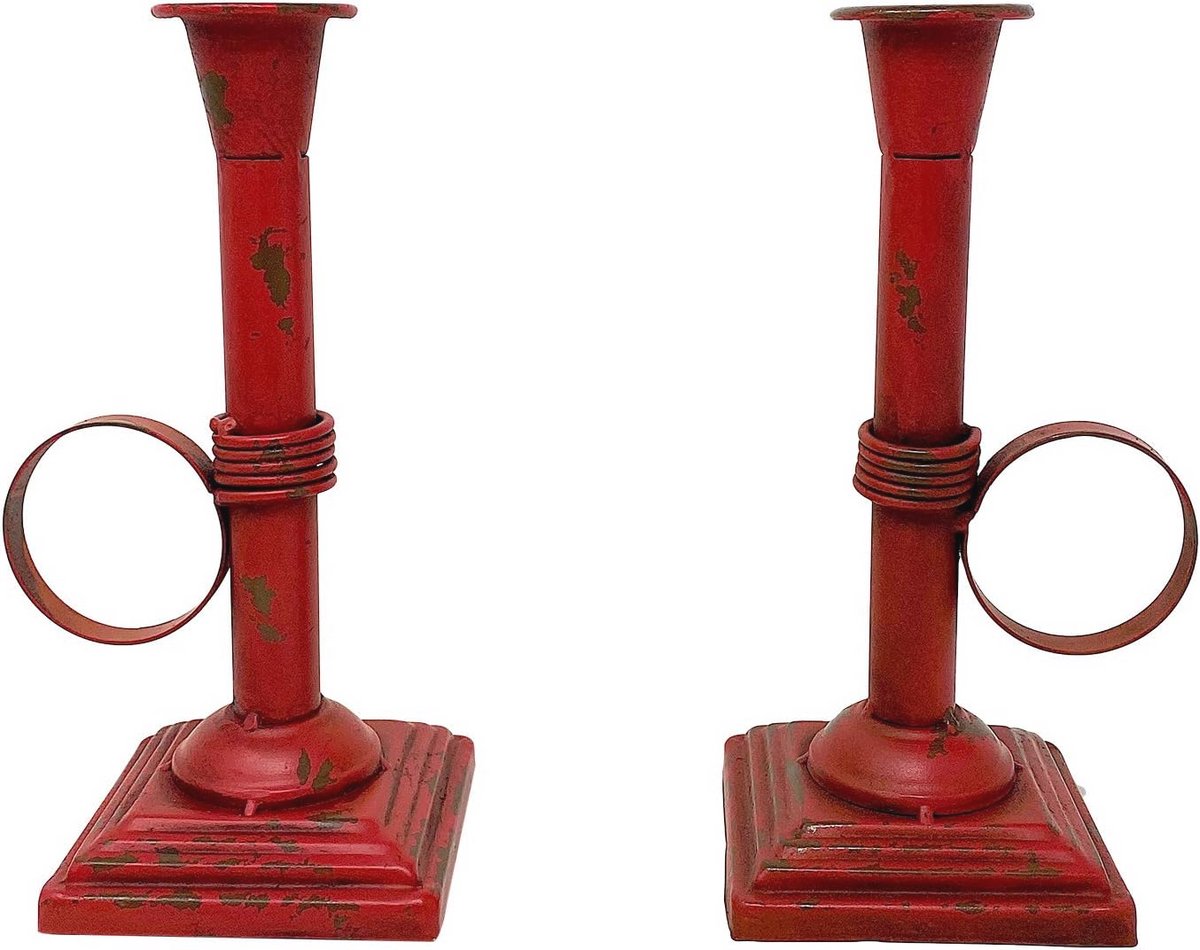 Set van 2 Vintage Kaarsenhouders in Rustiek Metaal 8.5 Inch