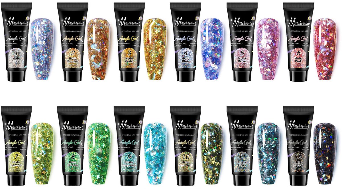 NAXSIR Gel voor Nail Art - 12 Kleuren Starter Set - Nail Extension Building Gel voor Thuisgebruik