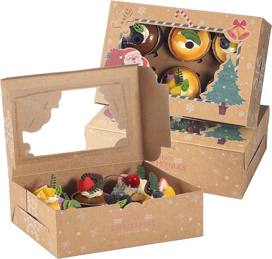 TsunNee Lot De 50 Boîtes à Muffins De Noël, Boîtes à Cupcakes à 2 Trous Avec Inserts, Boîte