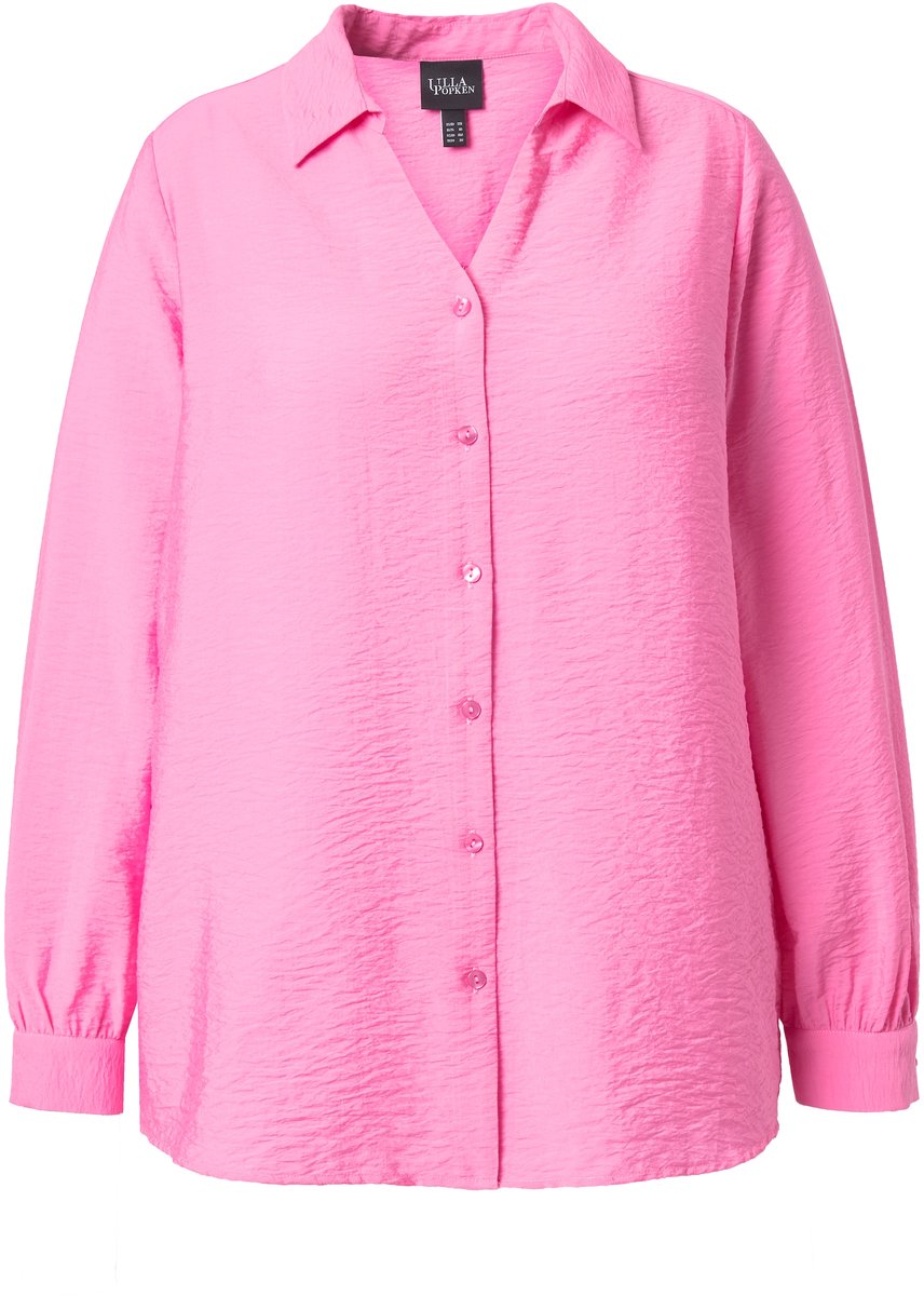 Ulla Popken - Dames - Blouse structuur overhemdkraag lange mouwen - Flamingo - Maat 58+
