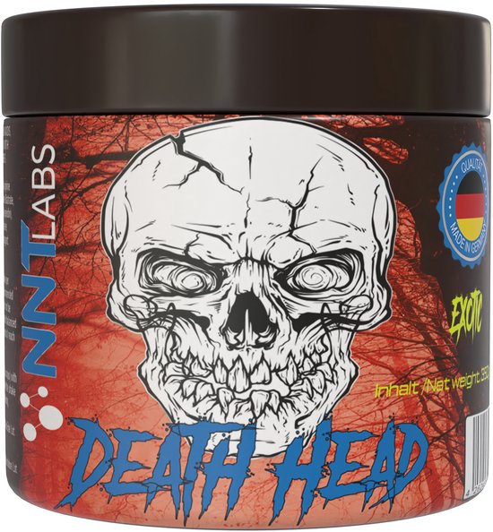 Bruine pot met NNT LABS "DEATH HEAD" logo, schedeldesign en "Exotic" tekst.