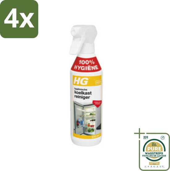 HG - Hygiënische Koelkastreiniger - Reinigt Snel & Streeploos - 500 ml - Voordeelverpakking - 4 stuks - Hygiënische koelkast - Snel drogend