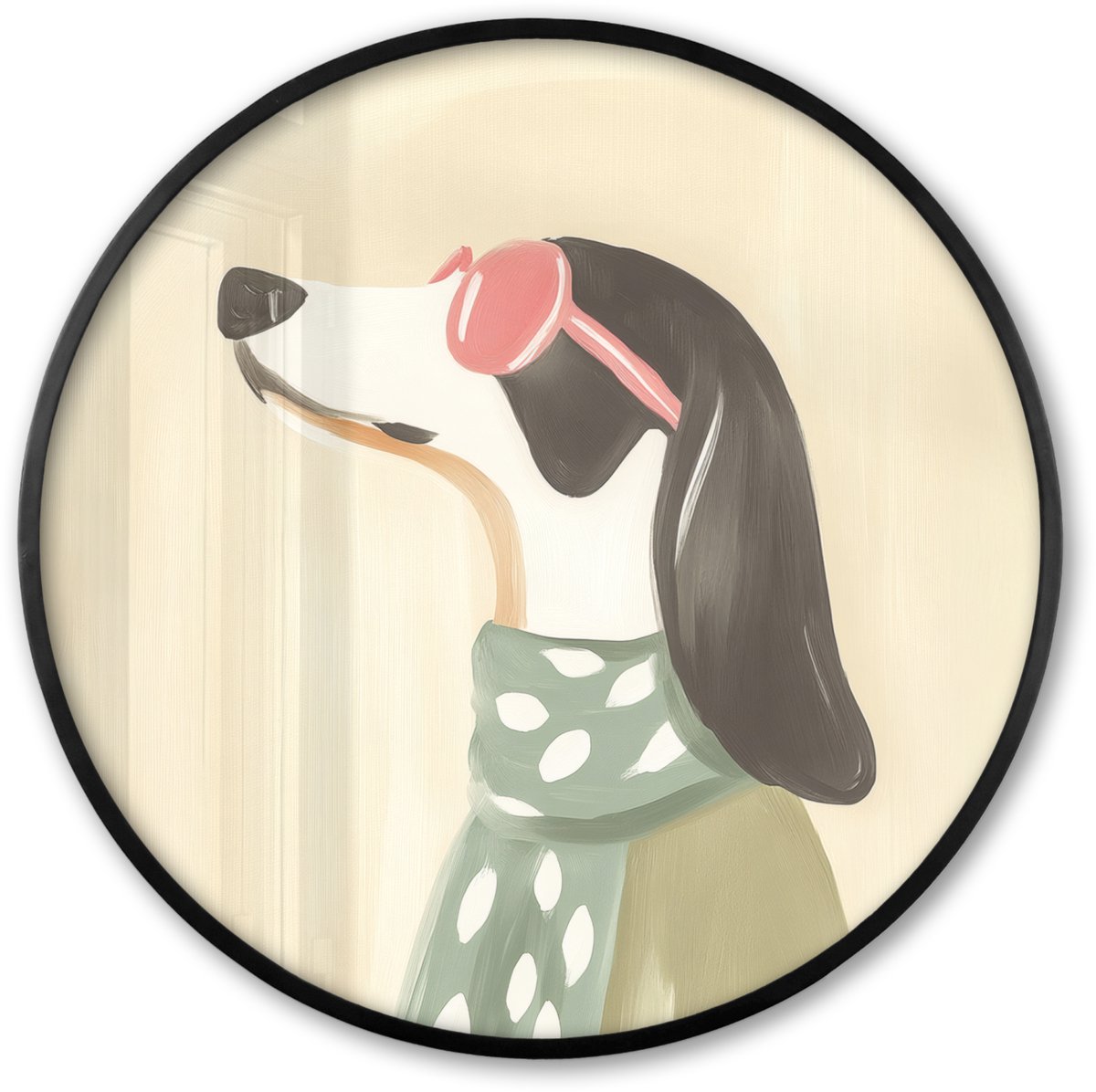 FrameYourWall Poster in lijst Rond - Fotolijst 60x60 cm - Posters - Hond - Zonnebril - Sjaal - Ronde posterlijst zwart - Decoratie - Wanddecoratie woonkamer - Muurdecoratie slaapkamer