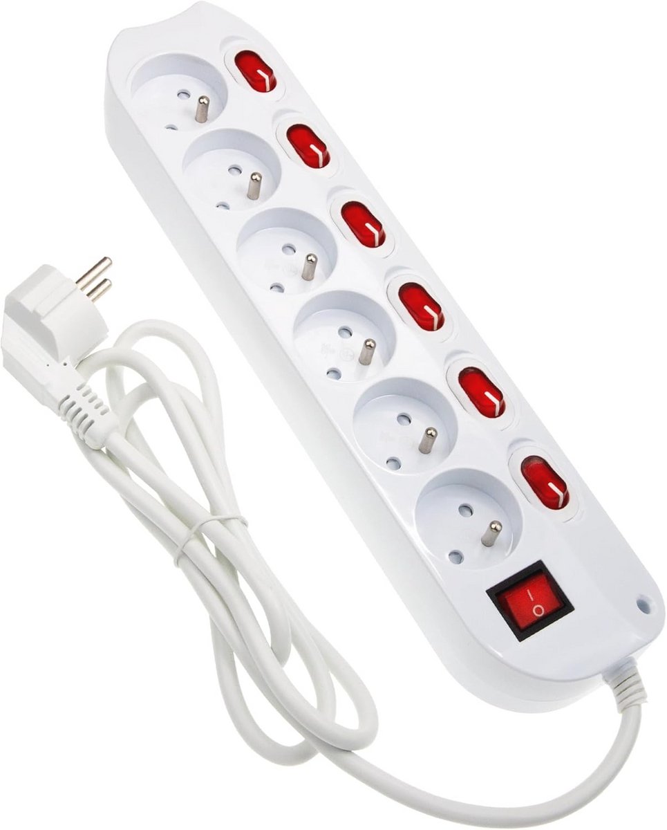 Multifunctionele 6-voudige contactdoos met onderbrekers, individueel aanpasbaar, wandmontage geschikt