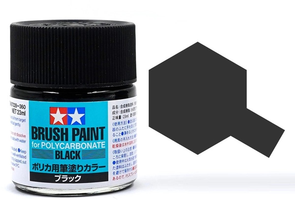 Tamiya Hobbyverf - 87228 Polycarbonaat Penseelverf - Zwart - 23ml Verf potje - 23 ml