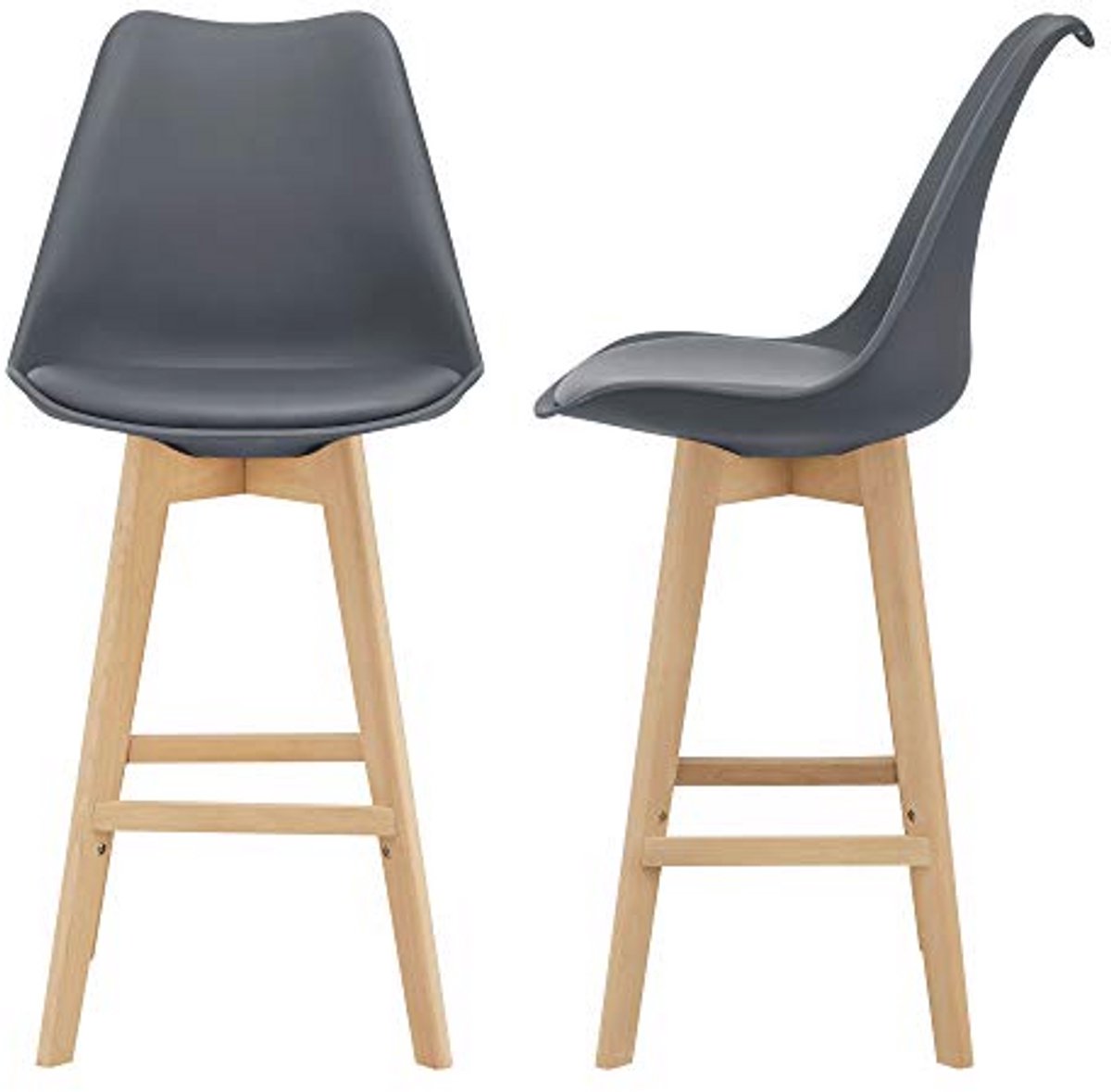 Set van 2 barkrukken - Kunstleer en Beuken - 105x48x58 cm - Grijs