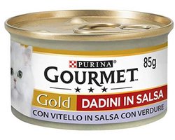 Purina Gourmet Gold Cube in saus natvoer voor katten met kalfsvlees in saus met groenten, 24 blikjes à 85 g