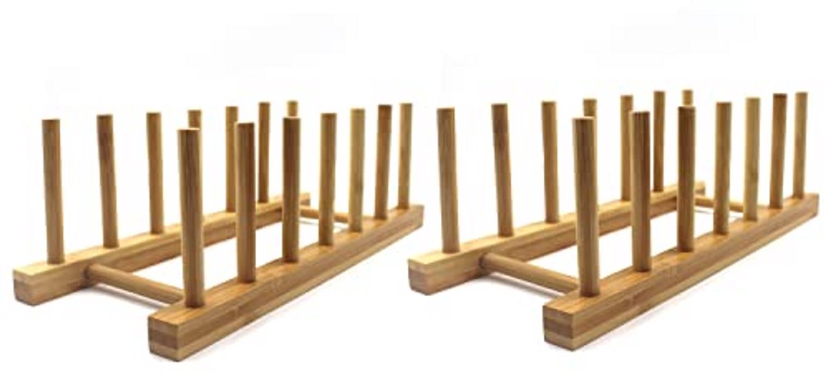 Bamboe Keuken Organizer voor Platen, Borden en Snijplanken - Afdruiprek Set van 2