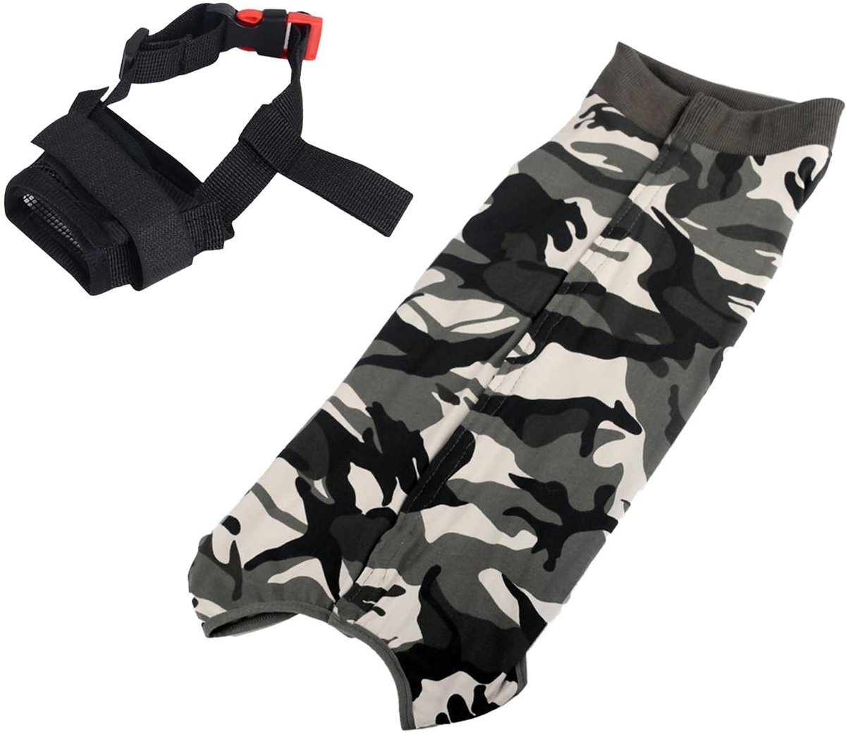 1 x Camouflage Revalidatiekleding, 1 stuk Hondenbekbedekking, Postoperatieve Onesie, Krasbestendig, Lekvrij, Sterilisatiekleding voor Huisdieren, Wondbeschermingskleding, Huisdierenvest