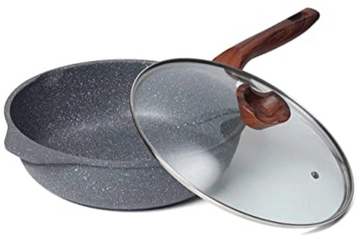 30 cm Diepe Pan - Inductie, Antikleefcoating en Deksel - Granietcoating zonder PFOA - Geschikt voor Alle Fornuizen