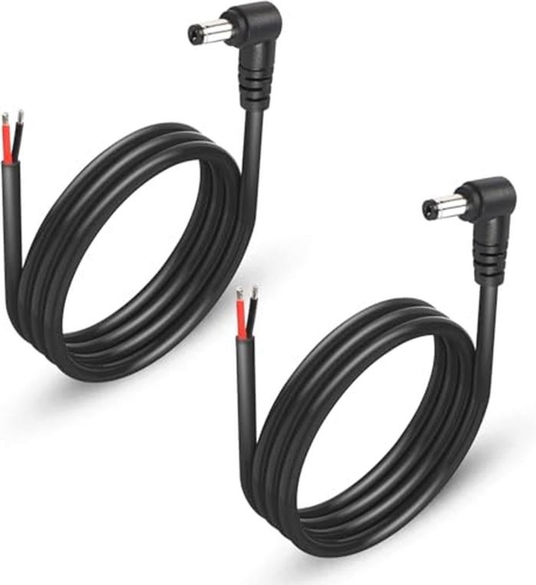 2 Stuks 90 Graden DC Voedingskabel met Pigtails - 5,5 mm x 2,1 mm Stekker naar Blanke Draad, Voor Monitoren, LED Strips, Camera's