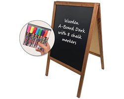 DisplayLager - Klantenstopper krijtbord, 60 x 100, hout gebeitst, incl. 8 kleurrijke krijtstiften