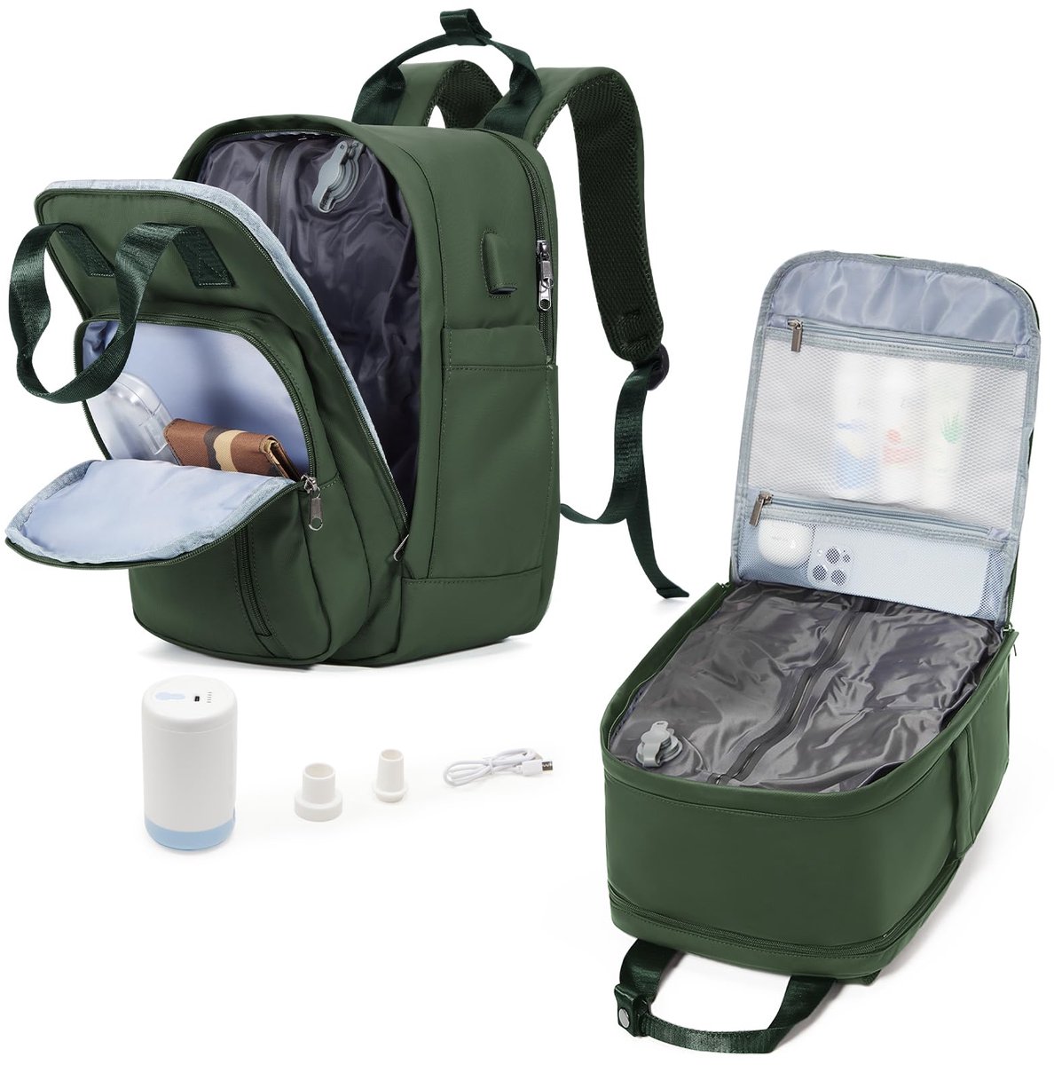 IMPERATORIS® Rugtas Traveler met vacuüm met Compressiesysteem & Laptopvak - 22-48L - Waterdichte Reistas - Handbagage Backpack - Donkergroen