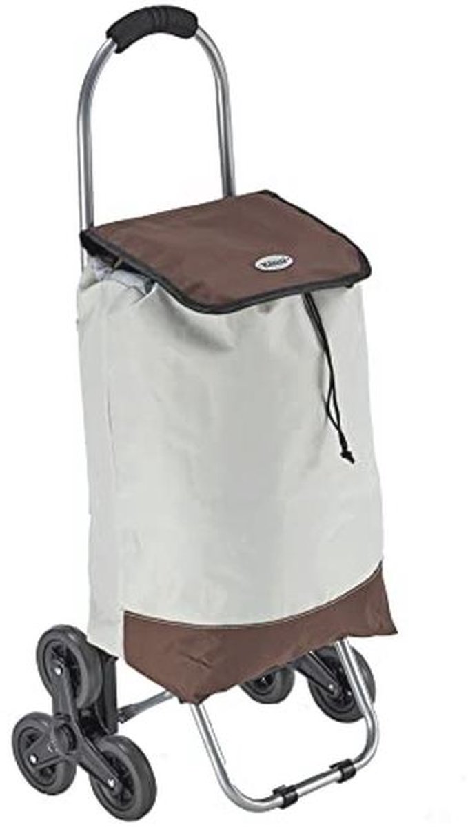 Tweekleurige Boodschappentrolley - Beige/Walnoot, Waterdicht en Handzaam