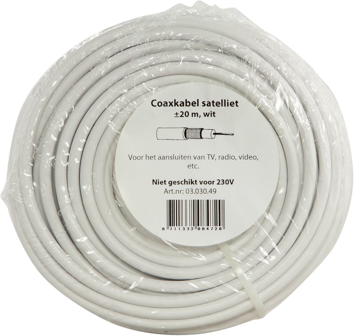 Coaxkabel - satelliet - 75 ohm - 20 m. Ø6 mm² - wit