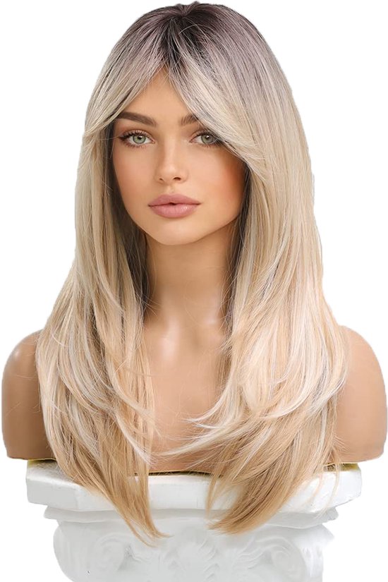 Perruque pour femme, longue, cheveux synthétiques d'apparence naturelle, perruque pour femme