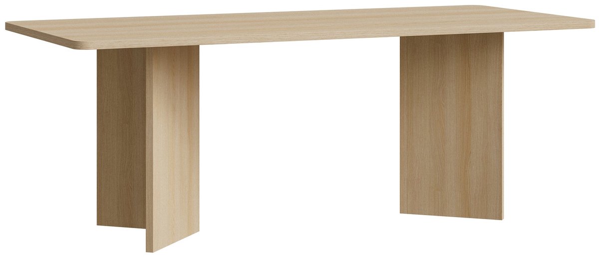 Selsey Qubeo – Eettafel 204×90 cm, rechthoekig met afgeronde hoeken en paneelpoten, houtlook eiken