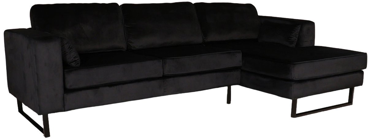 Hoekbank Tavero zwart velvet bank 280cm rechts loungebank hoeksalon