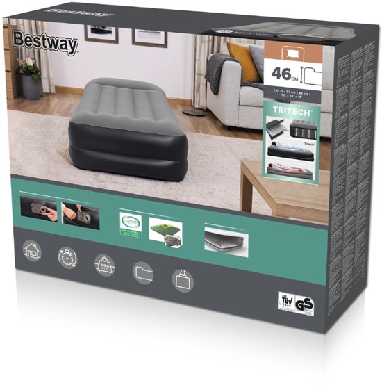Bestway - Luchtbed - 1-Persoons - 97×191×46 cm - Grijs - Met Ingebouwde Elektrische Pomp - Incl. 3-in-1 Opbergtas - 1-persoons Luchtbed - Luchtbed Met Pomp - Luchtbed Voor Binnen Gebruik - Luchtbed Met Kussen - Luchtbed Voor Gasten van Merkloos — afbeelding 4