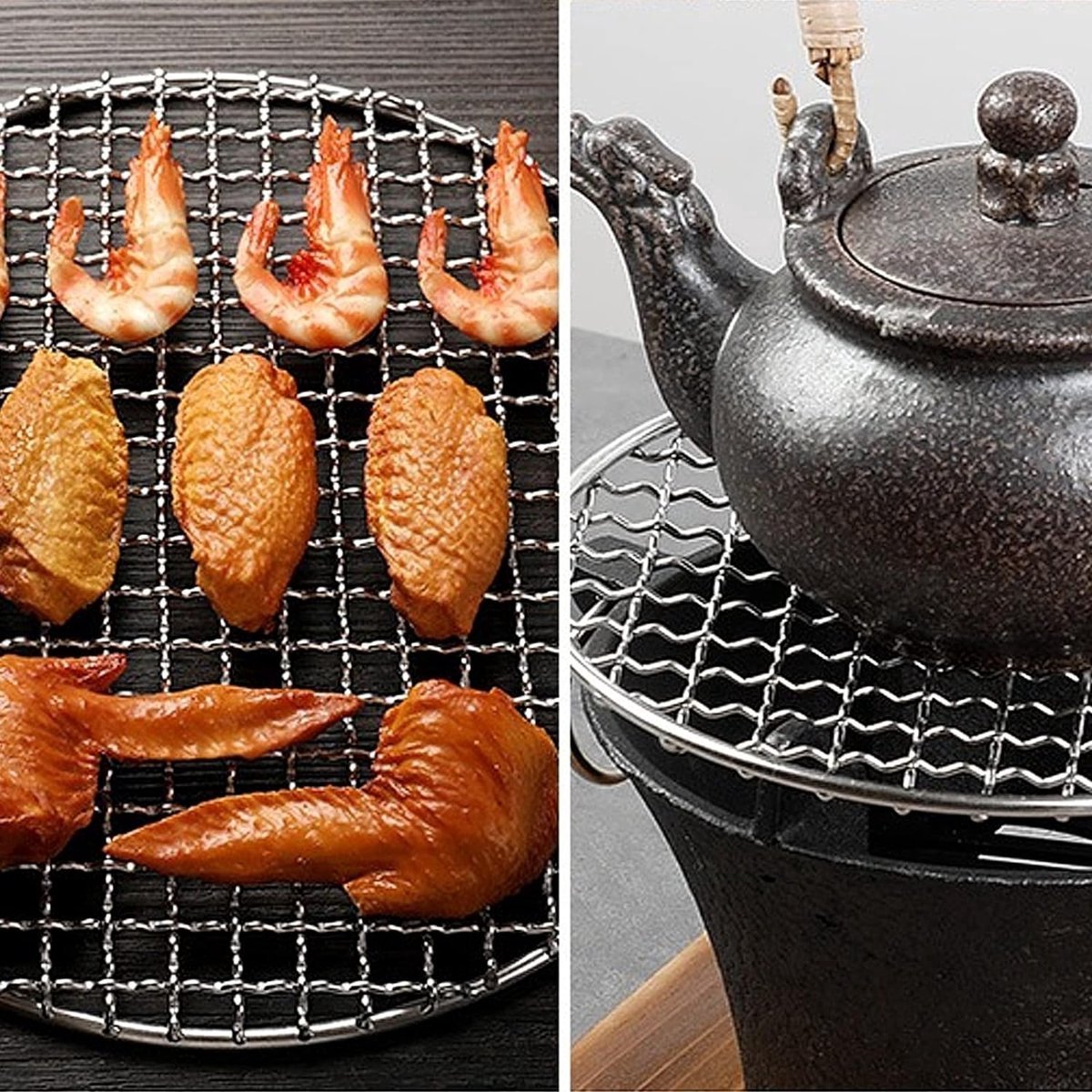 Stunq® Grillrooster, rond, roestvrij staal, grillnet, 15 cm diameter, rond, grillrooster voor binnen en buiten, camping, picknick, BBQ, cakekoelrek, broodroognet